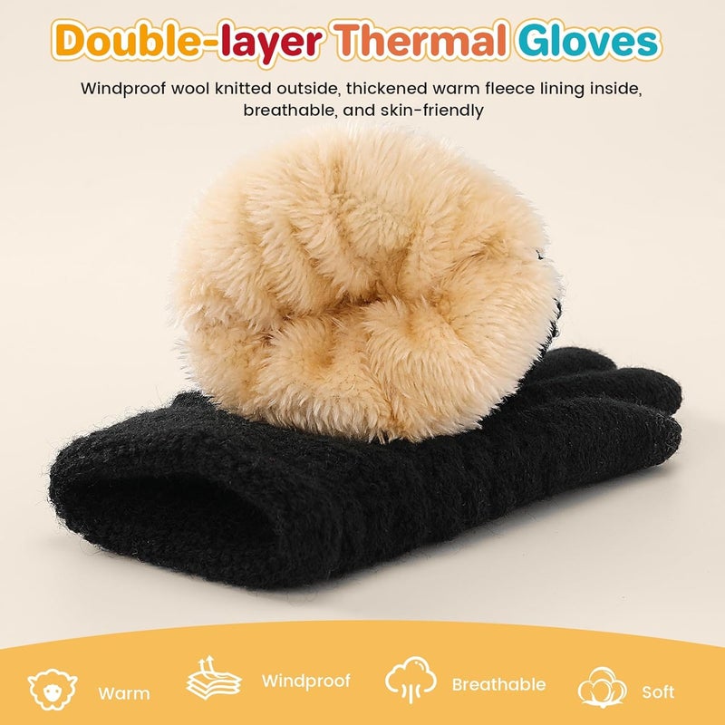 Clothclose Kids Winter Gloves for Boys Girls, Warm Winter Gloves for Kid, Knit Cable Fleece Lined Toddler Kids Glove Mitten - Image 2